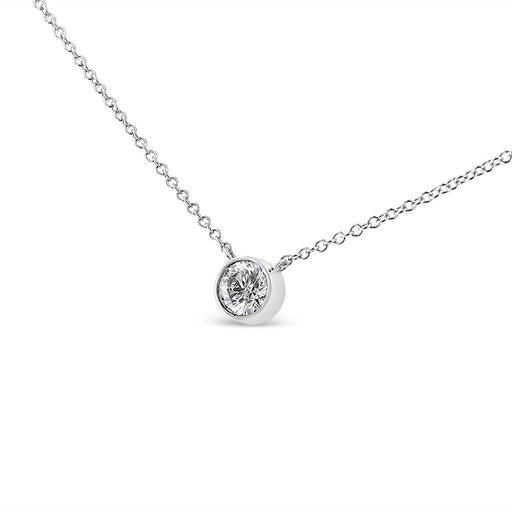 Bids.com 10K White Gold 1/2 Carat Round Brilliant-Cut Diamond Modern Bezel-Set Solitaire 16"-18" Pendant Necklace (H-I Color, SI2-I1 Clarity) Necklaces