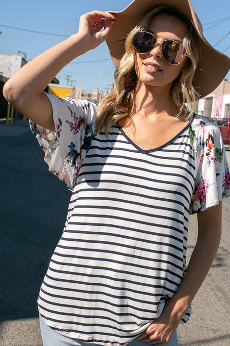 Floral Stripe Mixed Top