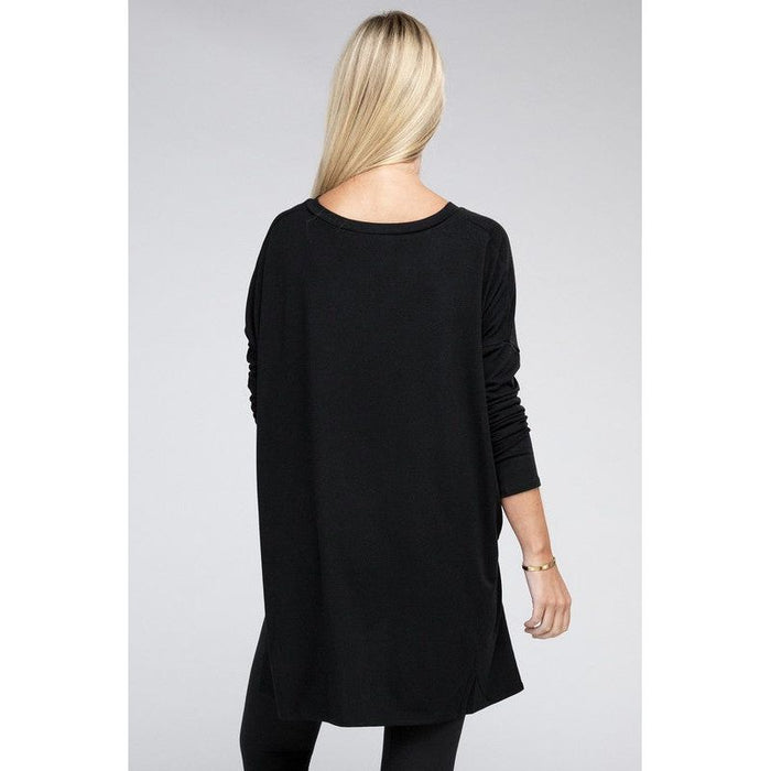 Dolman Long Sleeve V-Neck Side Slit Hi-Low Hem Top