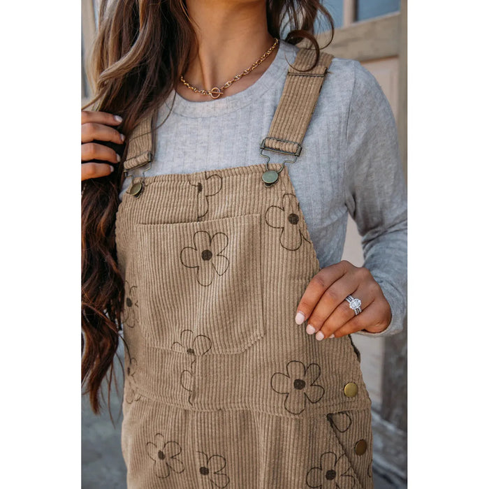 Flower Wide Strap Overalls with Pockets