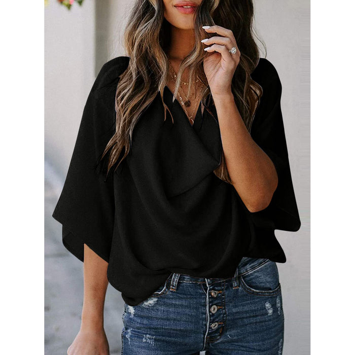 Cowl Neck Three-Quarter Sleeve Blouse