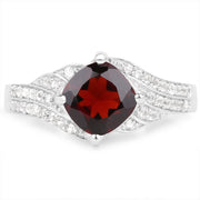 Bids.com 1.67 Carat Genuine Garnet and White Topaz .925 Sterling Silver Ring Rings