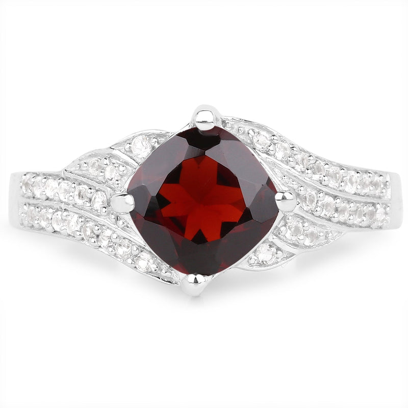 Bids.com 1.67 Carat Genuine Garnet and White Topaz .925 Sterling Silver Ring Rings