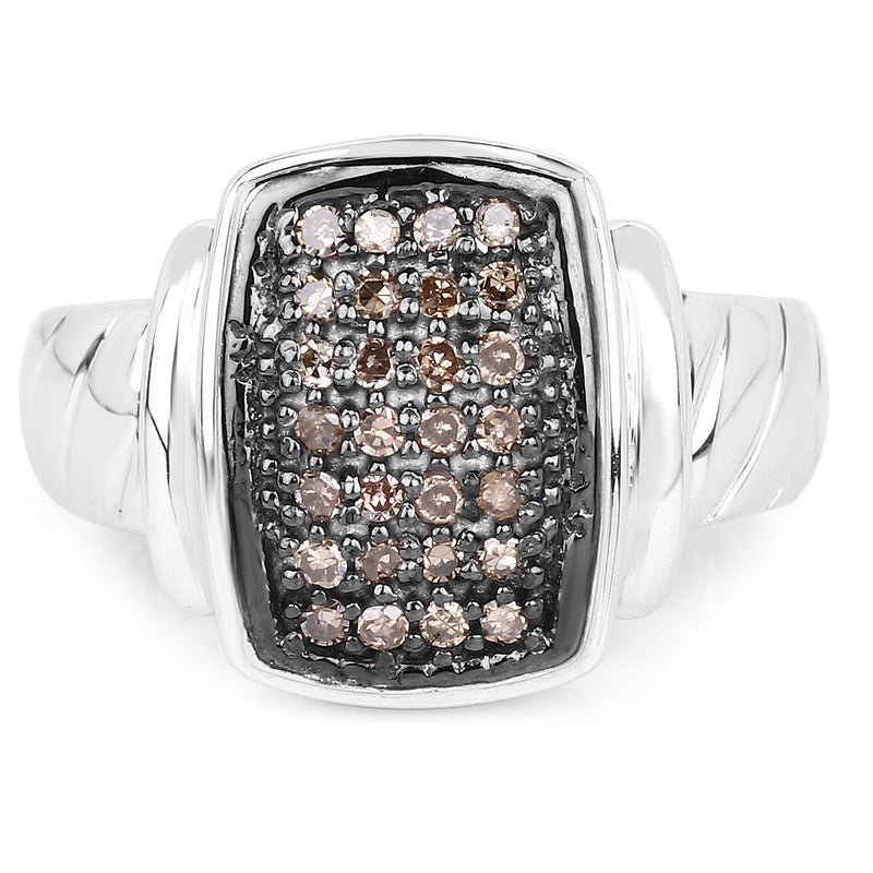 Bids.com 0.22 Carat Genuine Champagne Diamond .925 Sterling Silver Ring Rings