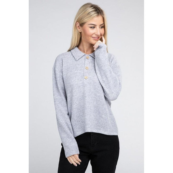 Brushed Melange Hacci Collared Sweater