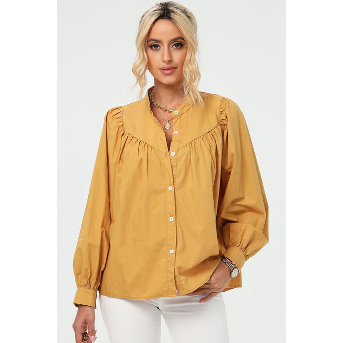 Ruched Button Up Long Sleeve Shirt