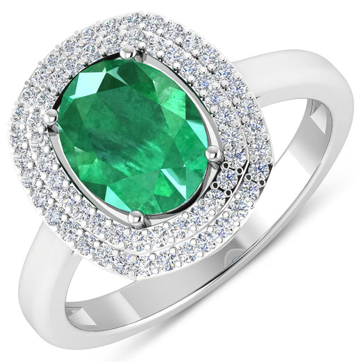 Bids.com 1.97 Carat Genuine Zambian Emerald  and White Diamond 14K White Gold Ring Rings
