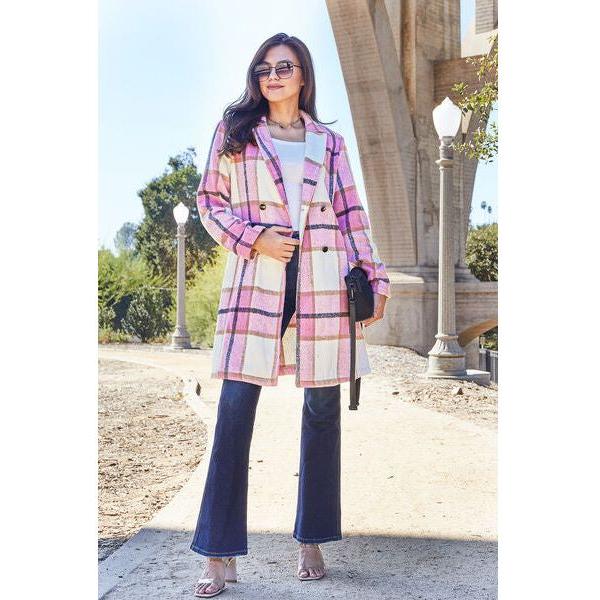 Plaid Button Up Lapel Collar Coat