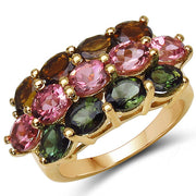 Bids.com 14K Yellow Gold Plated 4.58 Carat Genuine Multi Tourmaline .925 Sterling Silver Ring Rings