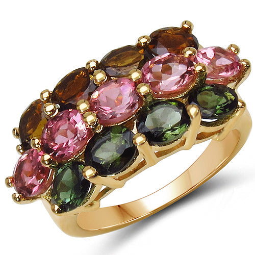 Bids.com 14K Yellow Gold Plated 4.58 Carat Genuine Multi Tourmaline .925 Sterling Silver Ring Rings