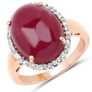 Bids.com 14K Rose Gold Plated 16.69 Carat Genuine Glass Filled Ruby and White Topaz .925 Sterling Silver Ring Rings