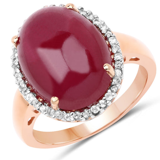 Bids.com 14K Rose Gold Plated 16.69 Carat Genuine Glass Filled Ruby and White Topaz .925 Sterling Silver Ring Rings