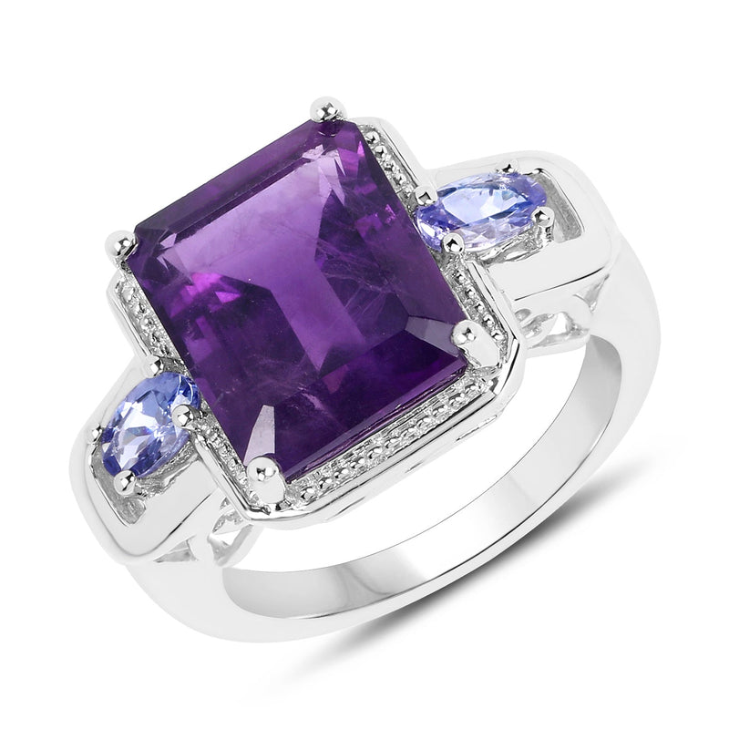 Bids.com 6.25 Carat Genuine Amethyst and Tanzanite .925 Sterling Silver Ring Rings
