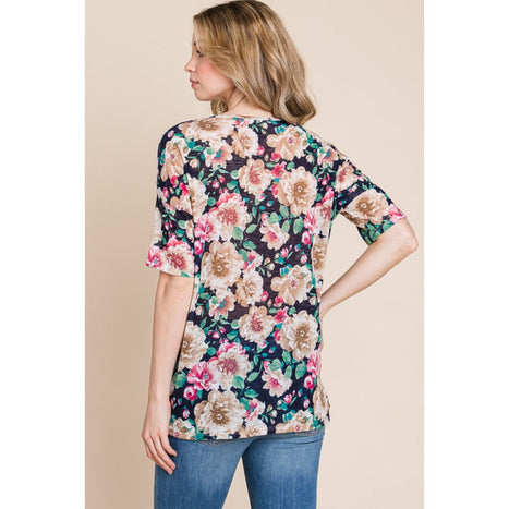 BOMBOM Floral Round Neck T-Shirt