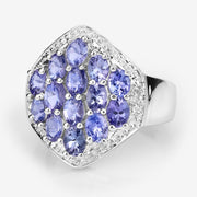 Bids.com 2.41 Carat Genuine Tanzanite and White Topaz .925 Sterling Silver Ring Rings
