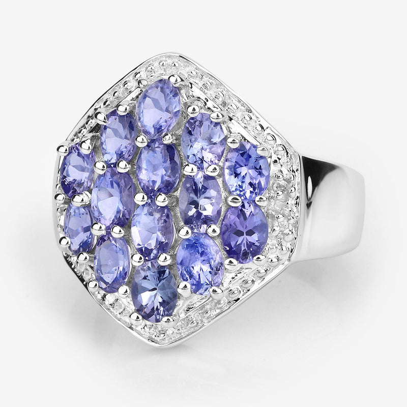 Bids.com 2.41 Carat Genuine Tanzanite and White Topaz .925 Sterling Silver Ring Rings