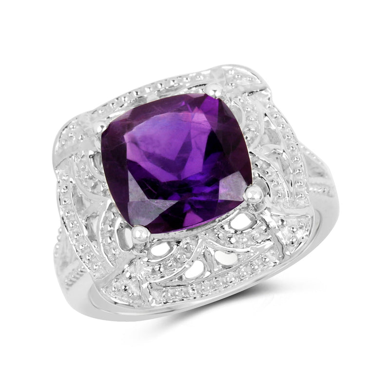Bids.com 4.35 Carat Genuine Amethyst .925 Sterling Silver Ring Rings