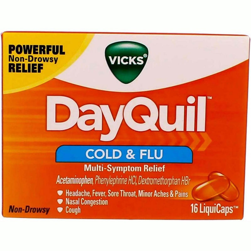 Vicks Vicks DayQuil SEVERE Cold, Flu And Congestion Medicine, 16 Liquicaps, Maximum Strength, Relieves Cough, Sore Throat, Fever, Chest Congestion, Liquid Capsules Personal Care Orange Red
