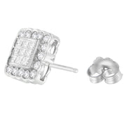 Bids.com 14K White Gold 1.0 Cttw Round Brilliant & Princess Cut Diamond Scallop-Edge Framed Square Halo Stud Earrings (G-H Color, SI1-SI2 Clarity) Earrings