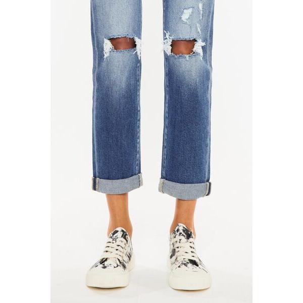 Kancan High Waist Distressed Hem Detail Cropped Straight Jeans