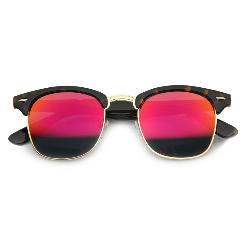 zeroUV Retro Horned Rim Half Frame Flash Mirror Lens Sunglasses 9309 Sunglasses