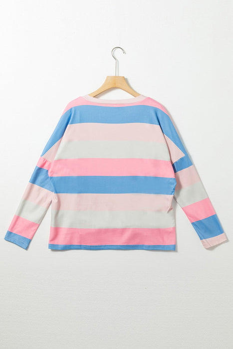 Color Block V-Neck Long Sleeve T-Shirt