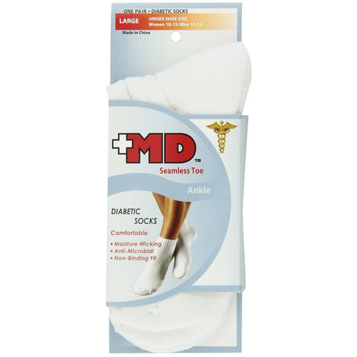 MD MD USA Diabetic Ankle Socks – Seamless Toe, Large (Shoe Size 9-12) Medicine Cabinets