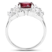 Bids.com 3.16 Carat Genuine Rhodolite and White Zircon .925 Sterling Silver Ring Rings