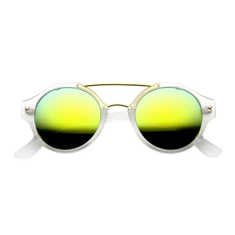 zeroUV Colorful Retro Round P3 Mirror Lens Cross Bar Sunglasses 9648 Sunglasses