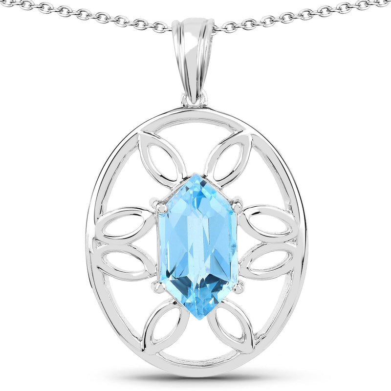 Bids.com 6.17 Carat Genuine Swiss Blue Topaz .925 Sterling Silver Pendant Pendants
