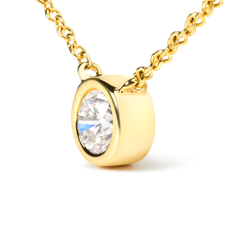 Bids.com 10K Yellow Gold 1/2 Carat Round Brilliant-Cut Diamond Modern Bezel-Set Solitaire 16"-18" Pendant Necklace (H-I Color, SI2-I1 Clarity) Necklaces