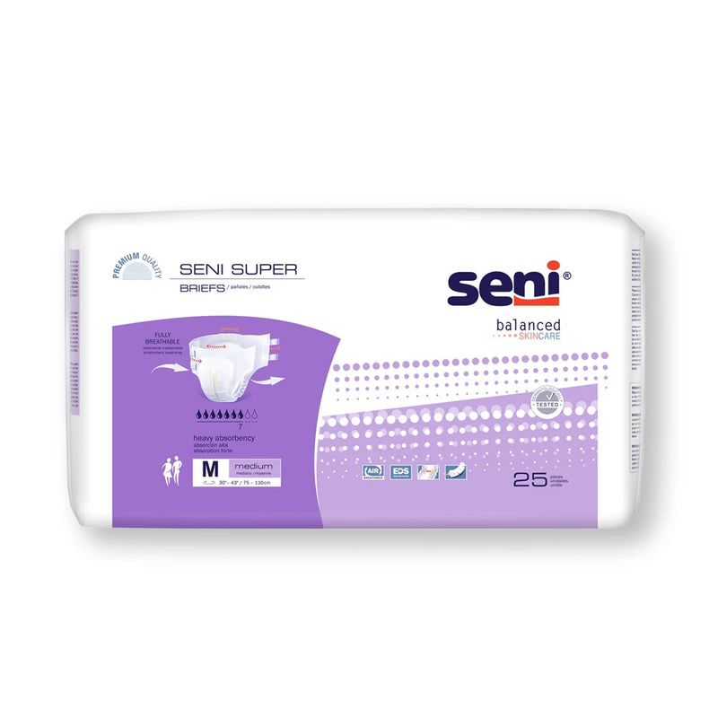 Seni® Super Seni® Super Unisex Adult Incontinence Brief Medium Disposable Heavy Absorbency Medical Supplies
