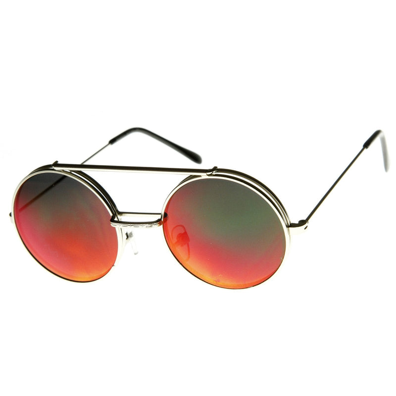 zeroUV Retro Round Steampunk Mirrored Lens Flip Up Sunglasses 8966 Sunglasses