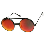 zeroUV Retro Round Steampunk Mirrored Lens Flip Up Sunglasses 8966 Sunglasses