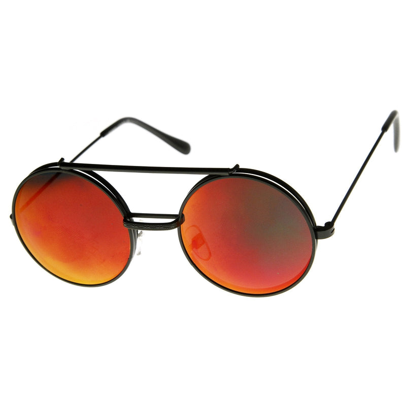 zeroUV Retro Round Steampunk Mirrored Lens Flip Up Sunglasses 8966 Sunglasses