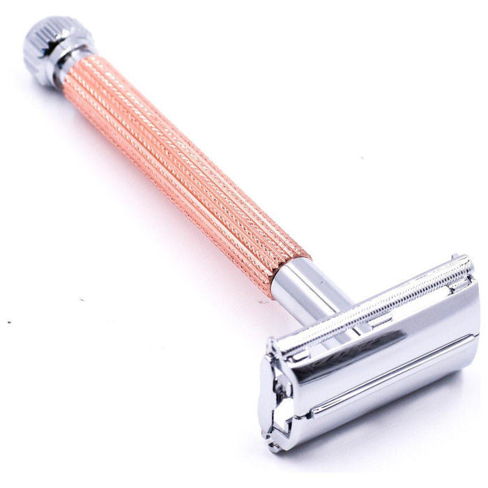 Parker 29L Rose Gold Long Handle Butterfly Open Safety Razor with 5 Parker Plati