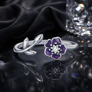 Bids.com 925 Sterling Silver Oxidized Flower Design Ring with Pavé Setting CZ Rings