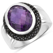 Bids.com 5.35 Carat Genuine Amethyst and Black Spinel .925 Sterling Silver Ring Rings