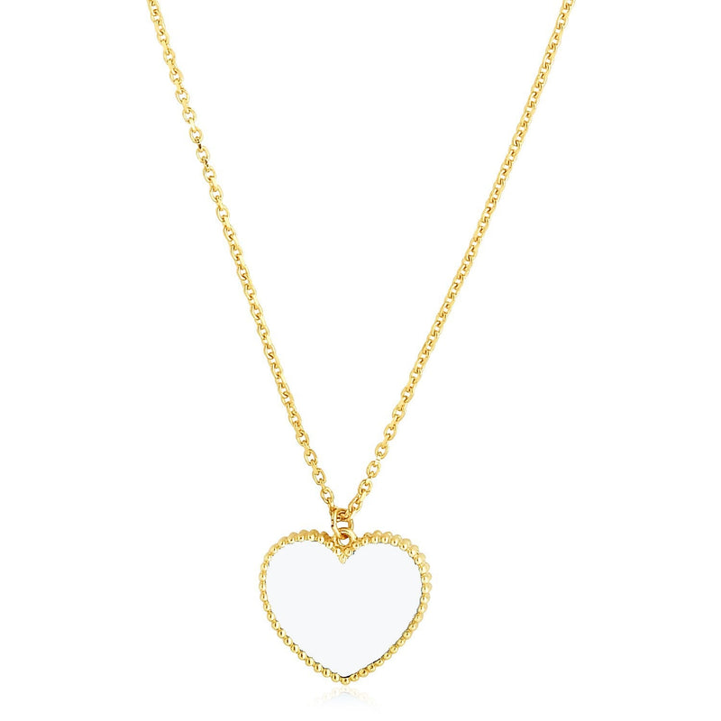 Bids.com 14k Yellow Gold High Polish Heart Pearl Paste Necklace Necklaces