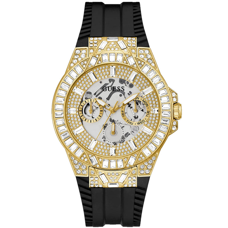 Bids.com Guess Men's Black Gold Tone Multi-function Watches