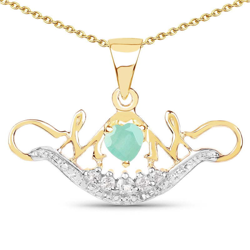 Bids.com 14K Yellow Gold Plated 0.62 Carat Genuine Emerald and White Topaz .925 Sterling Silver Pendant Pendants