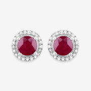 Bids.com 1.22 Carat Genuine Ruby and White Diamond 14K White Gold Earrings Earrings