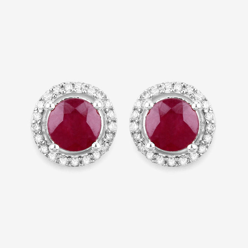Bids.com 1.22 Carat Genuine Ruby and White Diamond 14K White Gold Earrings Earrings