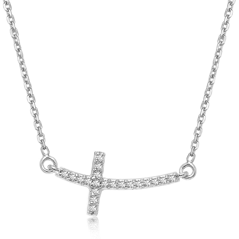 Bids.com 14k White Gold Curved Cross Diamond Studded Necklace (.11cttw) Necklaces