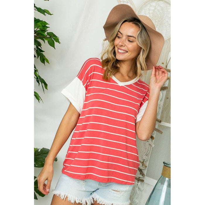 Big Stripe Jersey Mixed Boxy Top