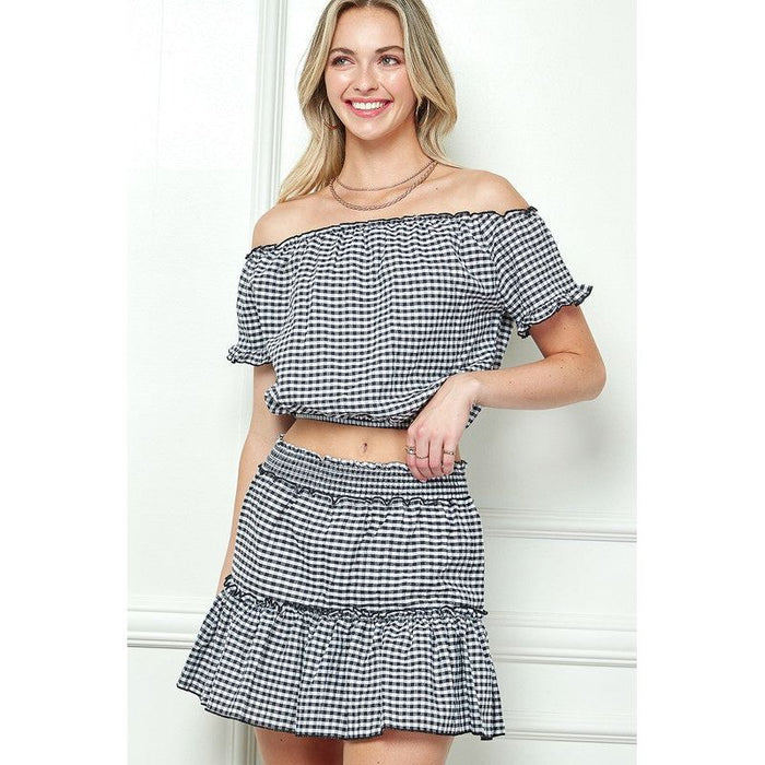 GINGHAM SEERSUCKERTOP AND SKIRT SET