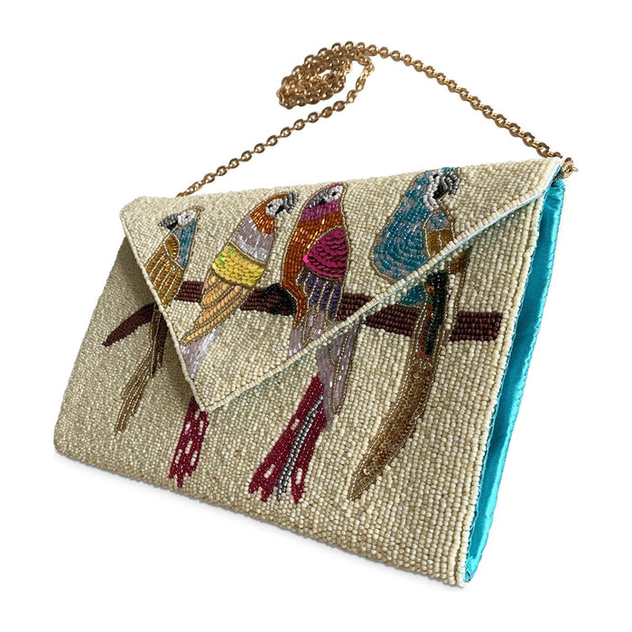 Beaded Clutch Bag | Ivory Parrots