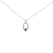 Bids.com .925 Sterling Silver Created Green Emerald and White Sapphire Oval Shaped Pendant Necklace - 18" Inches Necklaces