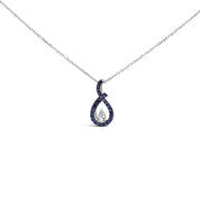 Bids.com .925 Sterling Silver Created Blue and White Sapphire Teardrop Shaped Pendant Necklace - 18" Inches Necklaces