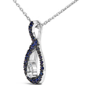 Bids.com .925 Sterling Silver Created Blue and White Sapphire Teardrop Shaped Pendant Necklace - 18" Inches Necklaces